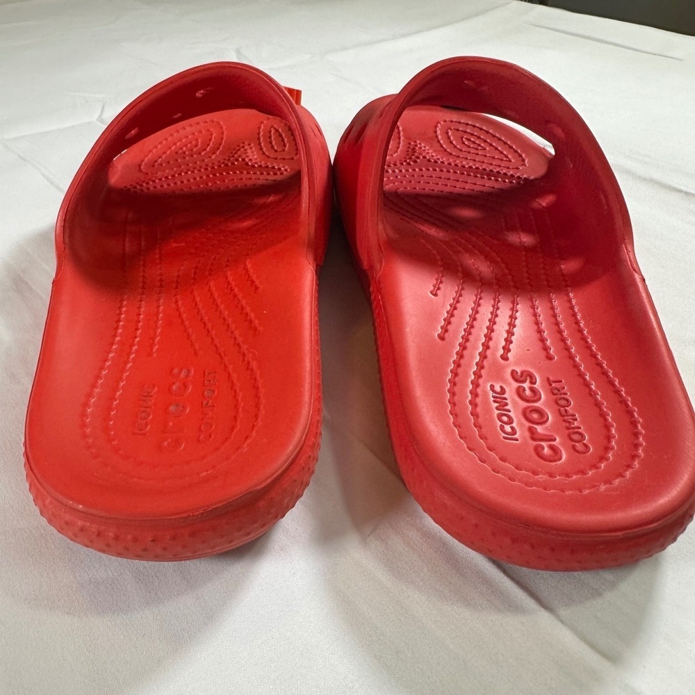 Crocs Ionic Comfort Red Slides Sandals Matching Charms Jibbitz W 7 M 5 Flower - Picture 6 of 7